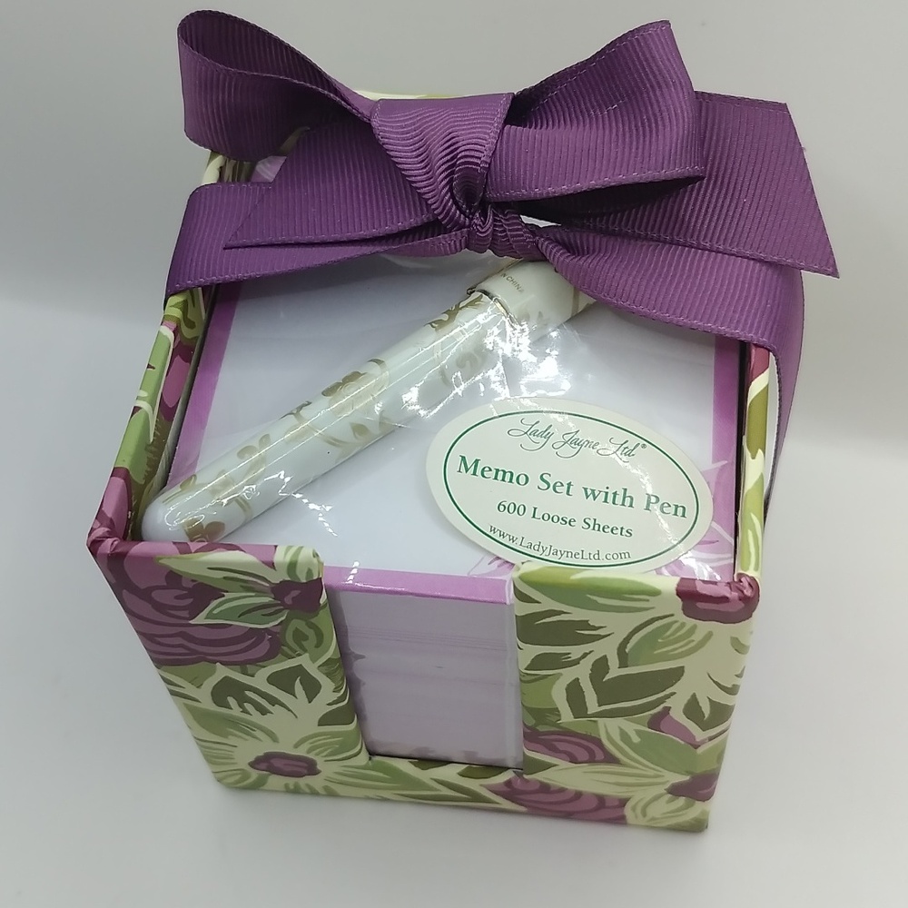 Lady Jayne Ltd. Purple Floral Memo Stationery Desk Set 2012 *Pen Ink Untested*